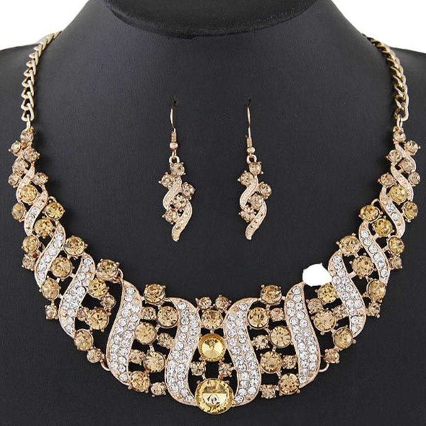 

jewelry sets luxury designer bracelet rhinestone inlaid chain necklace hook earrings bridal wedding party set, Black