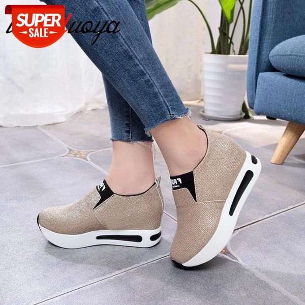 

2021 flock new high heel lady casual black/ 6cm women sneakers leisure platform shoes breathable height increasing shoes #eu9e