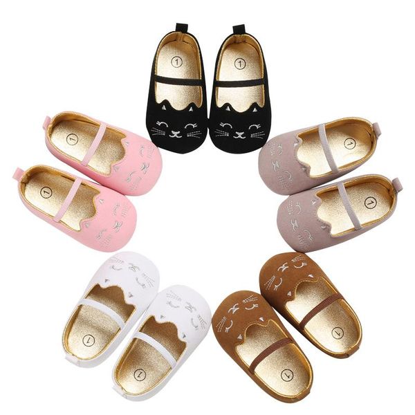 

infant born baby girl cute crib shoes cat ballet flat white/black/pink/brown/grey soft non-slip footwear sweet first walkers