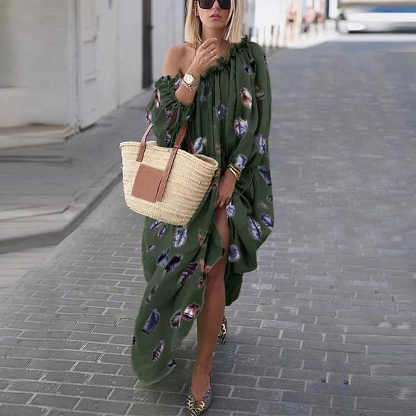 

women's swimwear 2021 summer boho retro beach holiday dresses plus size daily casual open shoulder vintage loose maxi dress, White;black