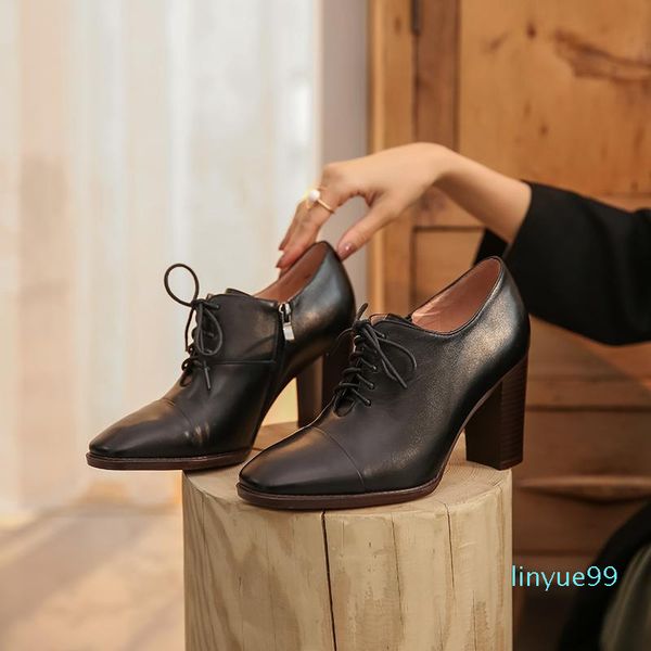

boots ankle for women leather winter autumn shoes 8.5cm 2021, Black