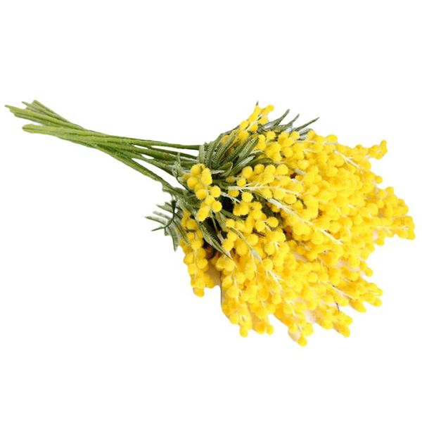 

decorative flowers & wreaths fake yellow flower branch artificial plant mimosa plastic leaves small pompon stamen for dining table bedroom d