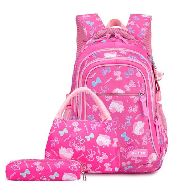 NUOVI sacchetti di scuola con stampa fiocco 3 pezzi / set per ragazze adolescenti Zaini in nylon impermeabile primario Bambini PrincBackpack Mochila Infantil X0529