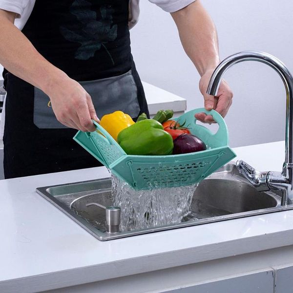 

kitchen strainer drain vegetable fruit drainer basket practical square shape plastic collapsible organizer storage baskets