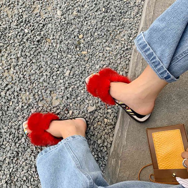 

sandals european fashion resort mink fur real shipper women sli 48ow, Black