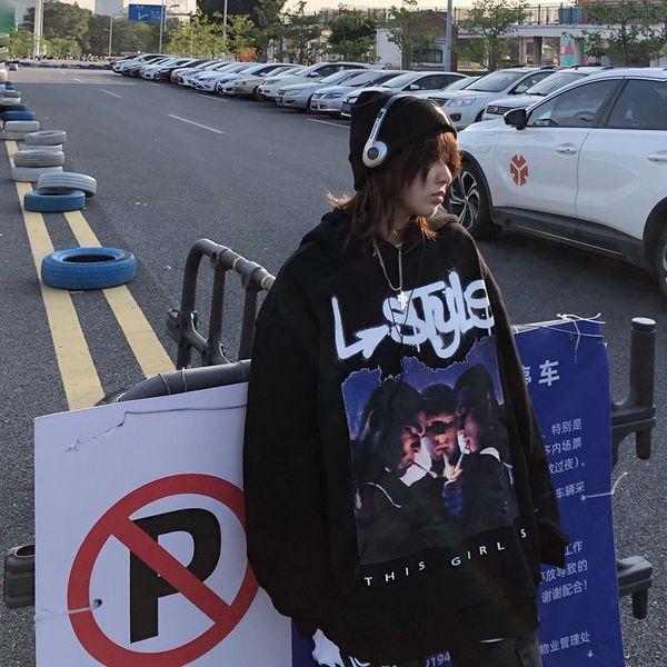 

trendy street clothes women's high street hip hop big hooded coat, Black