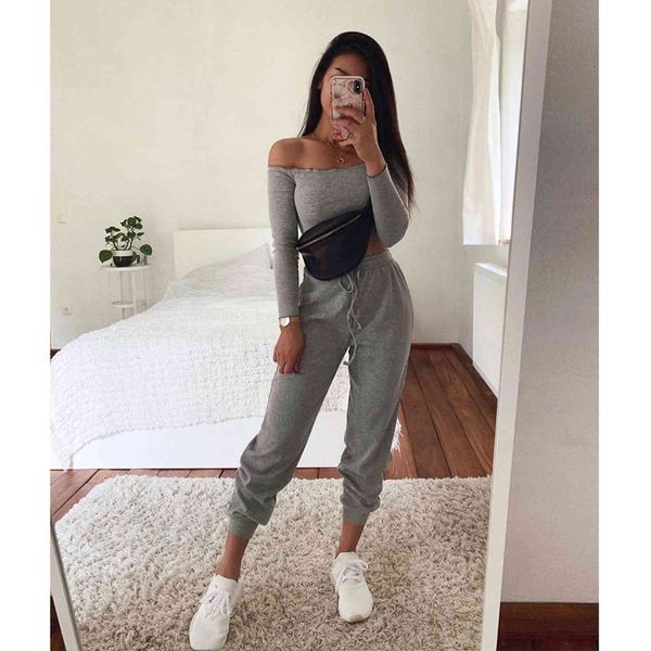 

women's nine point sve sports suit with tight grey two-piece , novel in summer, Gray
