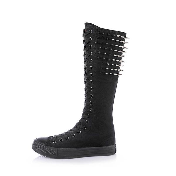 

boots shoes punk long tube inside rivet dance zipper rubber casual, Black