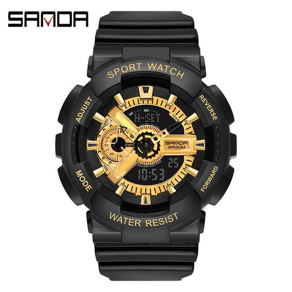 

wristwatches sanda sport men quartz digital watch creative diving watches waterproof alarm dual display clock relogio masculino, Slivery;brown