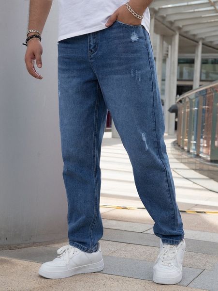 

men ripped straight leg jeans a6bp#, Blue