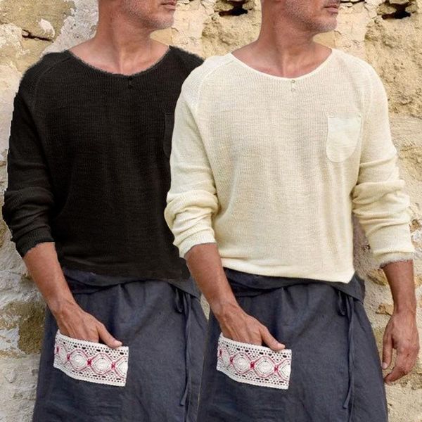 

arrival autumn fashion mens long sleeve t shirt plain crew neck t-shirts casual soft tee with pockets clothes men's, White;black