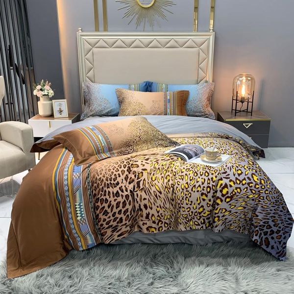 

bedding sets luxury satin egyptian cotton fashion leopard print set soft silky smooth duvet cover flat/fitted sheet pillowcases 4pcs