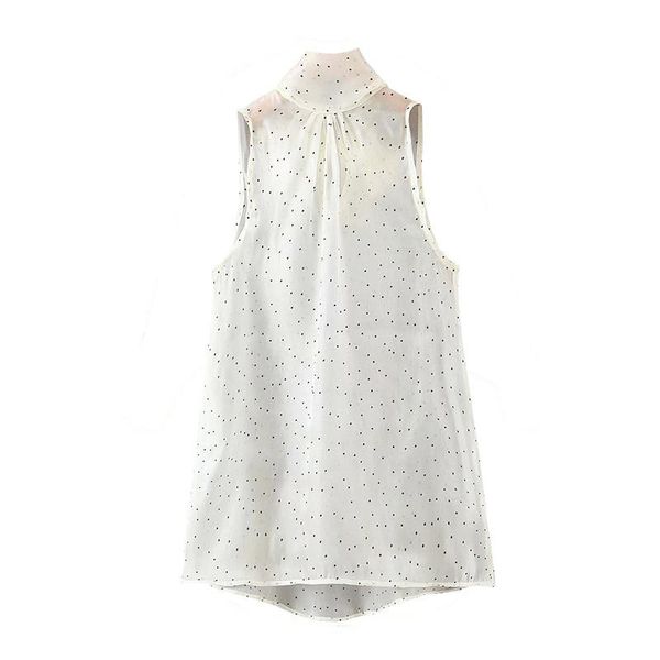 

women's blouses & shirts stylish transparent polka dot women bow tie collar sleeveless female blusas asymmetry chic, White