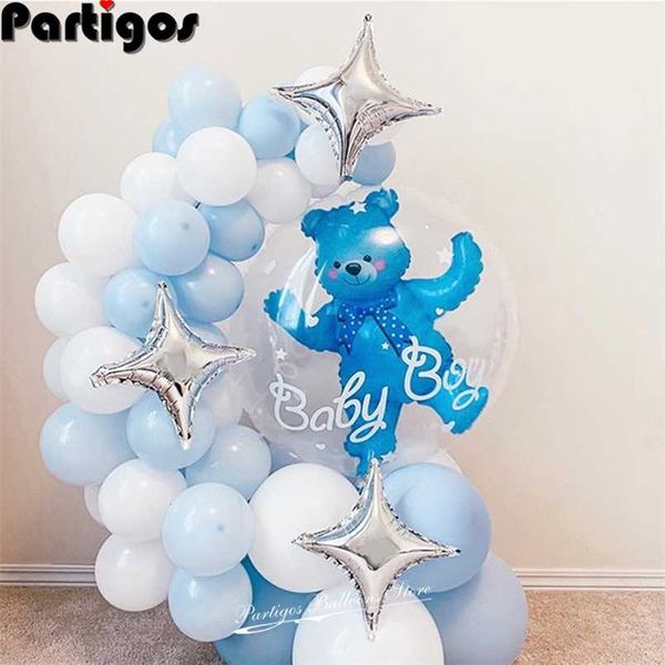 52pcs bébé garçon fille bleu rose bulle ours ballons ensemble balle garçon 4d ours feuille ballons anniversaire bébé douche décorations enfants jouets 211216