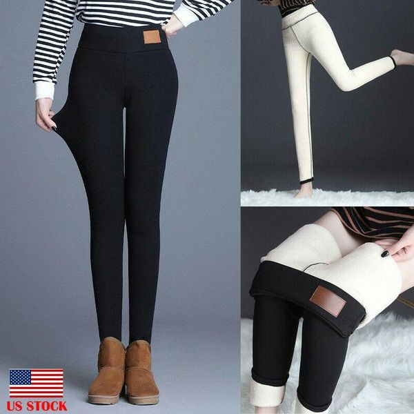 

women's pants & capris winter tight warm thick cashmere high waist oraginal, Black;white