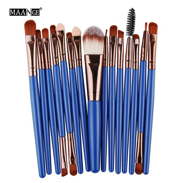 

eyelash curler 15pcs wood makeup brushes kit wool cosmetic foundation power eyeshadow make up brush maquiagem blue black tube brown hair #07