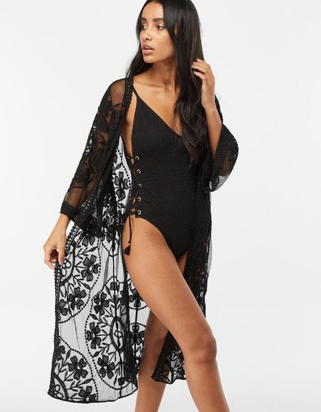 

casual dresses 2021 beach blouse mesh embroidered lace vacation, Black;gray