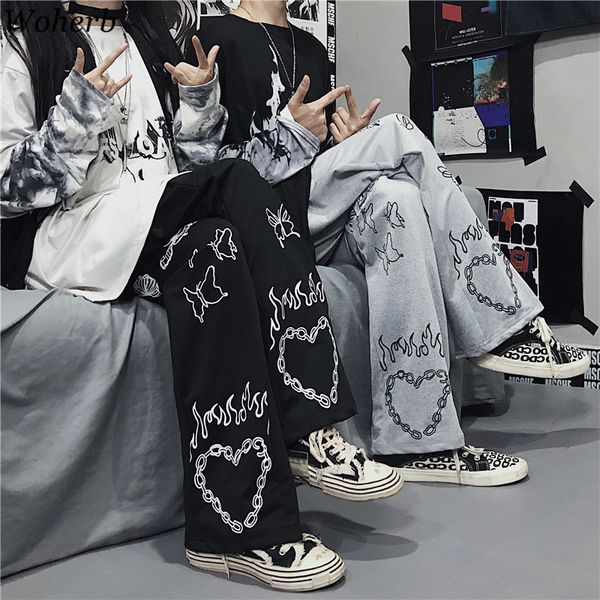 

streetwear woman pants fall clothing fashion for women high waist harajuku trousers butterfly print 210422, Black;white