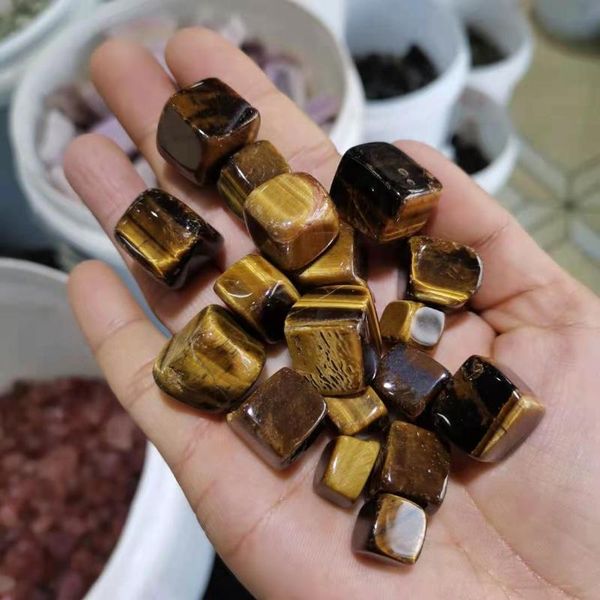 

natural yellow tiger eye stones cube polished quartz crystal tumbled decorative objects & figurines