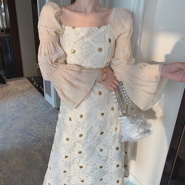 

women's t-shirt dressed in french lace to restore old-fashioned quality soft atmosphere, and the fairy show thin waist of dress 1tey, White