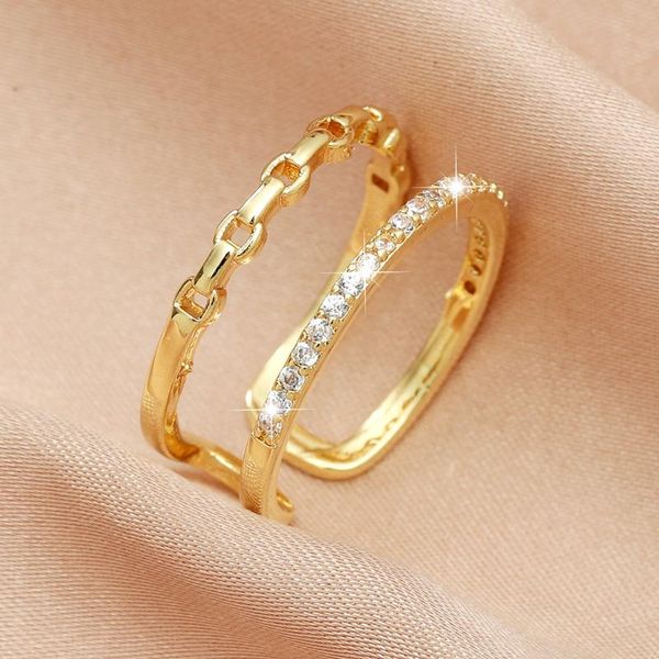 

wedding rings luxury zircon gold double student opening for woman 2021 fashion gothic finger jewelry party girl's ring, Slivery;golden