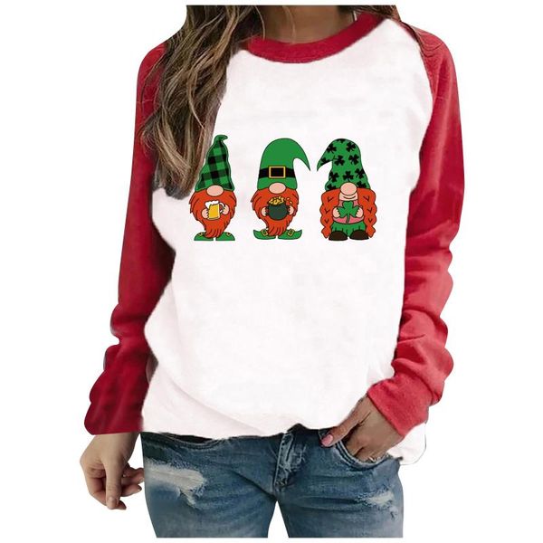 

women's t-shirt saint patrick printed tshirts women faceless dool pattern round-neck long sleeve casual bluzas femeninas tallas grande, White