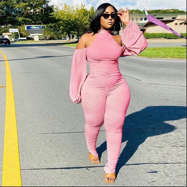 

bodycon stacked women jumpsuit puff sleeve hollow fall festival clothing fashion streetwear one piece club outfits, Black;white