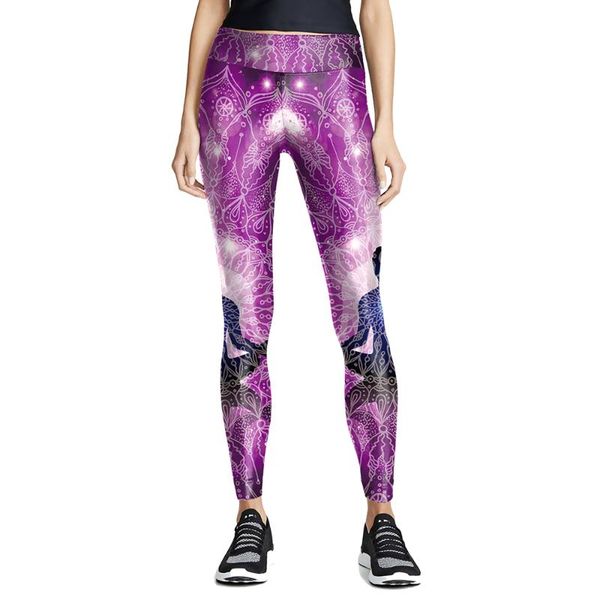 

women's leggings hip-lift fitness mandala cartoon print casual street tight pants fashion high waist slim elastic, Black