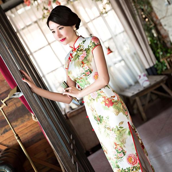 

ethnic clothing fashion 2021 short sleeve long dress qipao vintage chinese style restoring cheongsam, Red