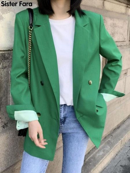 

sister fara spring 2021 woman's blazers coat notched single breasted female loose jacket autumn office lady spliced women's suits, White;black