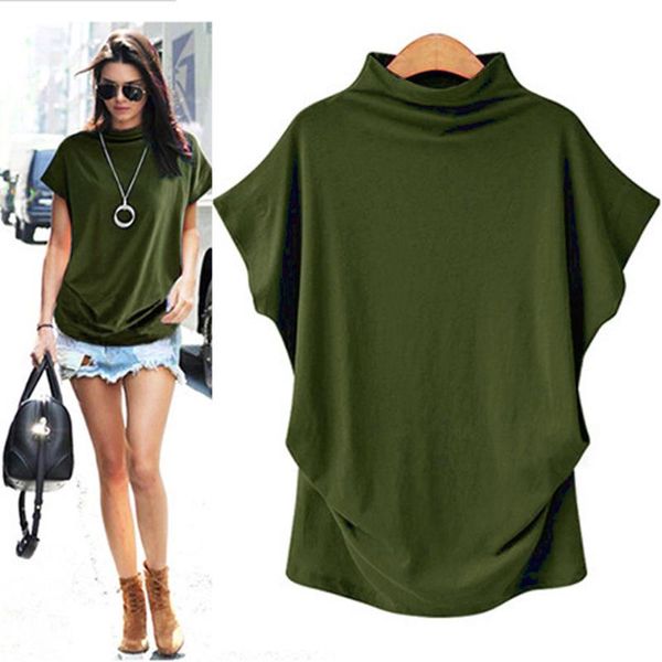 

plus size t-shirt women t shirt summer loose tees turtleneck short sleeve cotton casual, Black