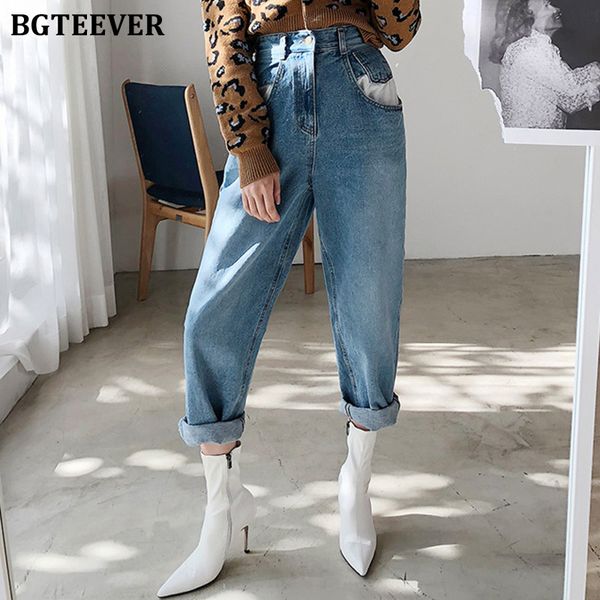 

jeans autumn loose street denim women casual high waist pockets female wide leg blue jeans pants tu3x