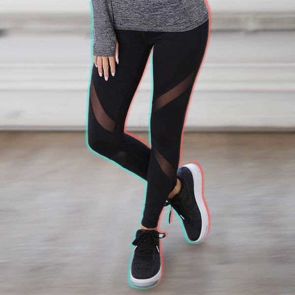 

chrleisure women leggings gothic insert mesh design trousers capris pants black sportswear woman fitness tick tock booty 210929
