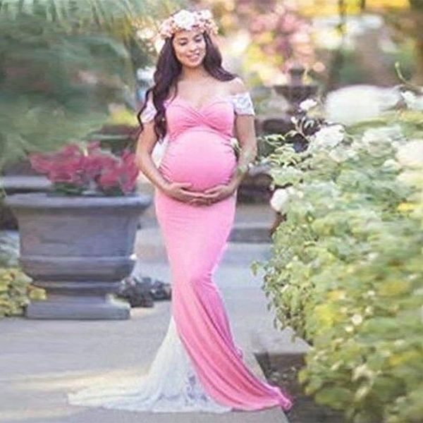 

maternity dresses long pography prop lace pregnancy dress po shoot for pregnant women ruffles maxi gown, White