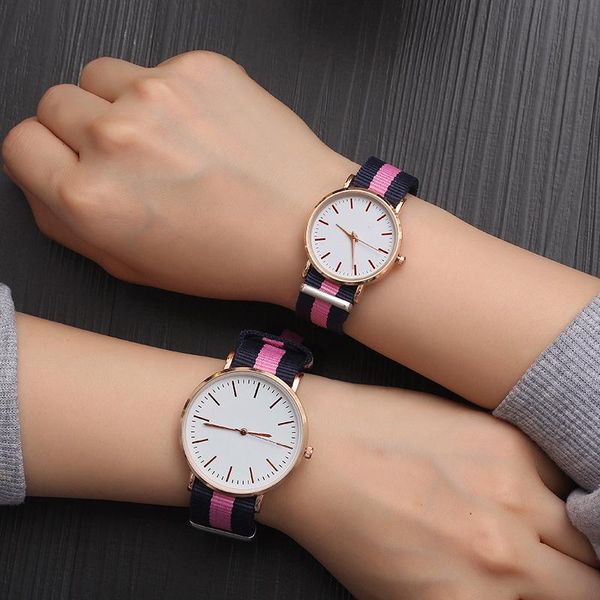 

wristwatches couple watch women men fashion casual quartz wrist watches nylon strap sport ladies clock relojes para pareja, Slivery;brown