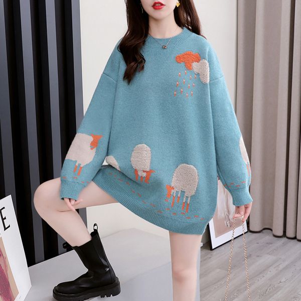 

women's sweaters cartoons print women's sweater winter neck loose jumpers chic casual jumper mesh jacket 7vak, White;black
