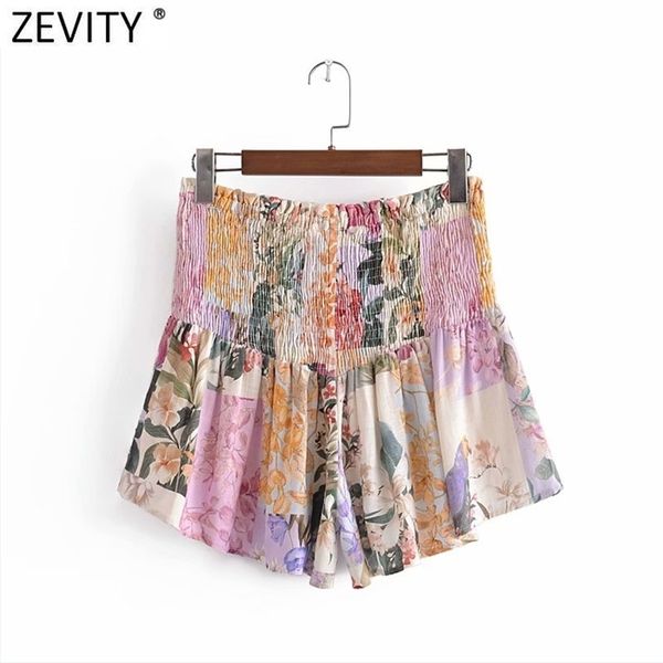 

zevity women fashion floral print summer ruffles skirts shorts femme chic elastic waist lace up pantalone cortos p1028, White;black