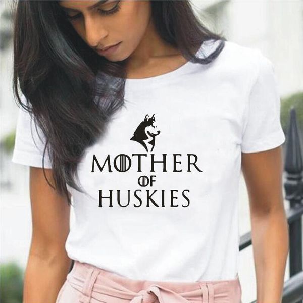 

summer short sleeve cotton tee shirt femme funny mother of huskies graphic harajuku t women casual camisas de mujer women's t-shirt, White