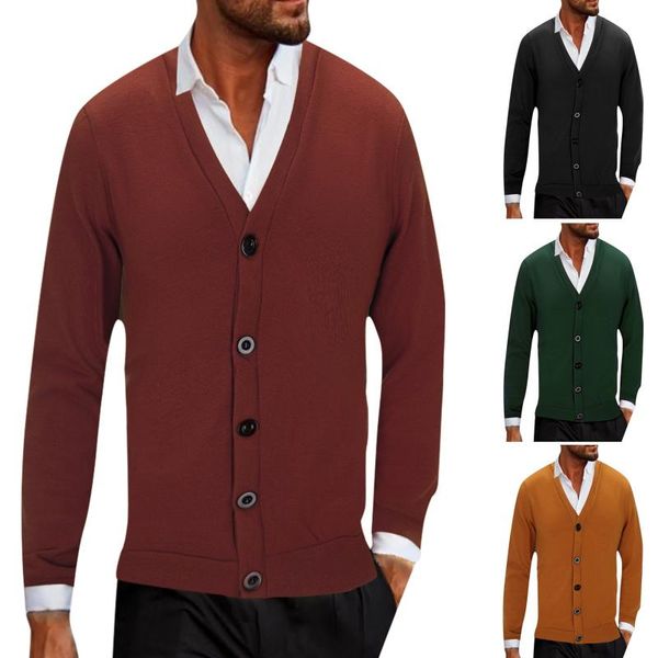 

men's jackets men's autumn and winter solid color button casual loose knit cardigan streetwear coat v neck fashion sweater, Black;brown