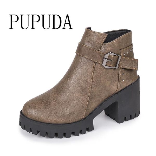 

boots pupuda platform women winter trend shoes female 2021 korean chunky boot leather, Black