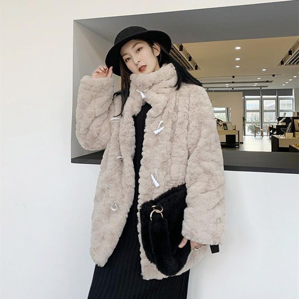 

women's fur & faux coat plush jacket female winter coats 2021 women teddy bear, Black