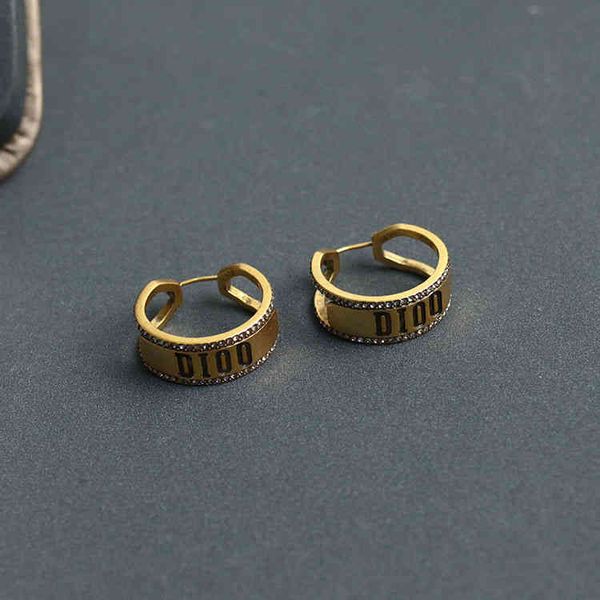 

70% off new light luxury ring diamond simple temperament letter earrings, Silver