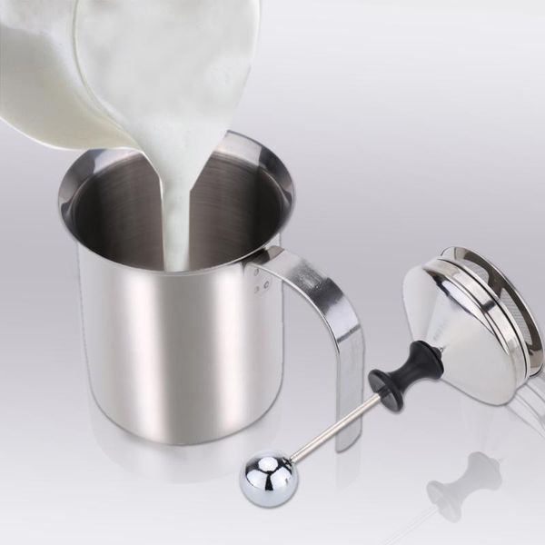 

coffee pots 400ml stainless steel milk frother double mesh foamer diy fancy white coffe creamer for cappuccino latte