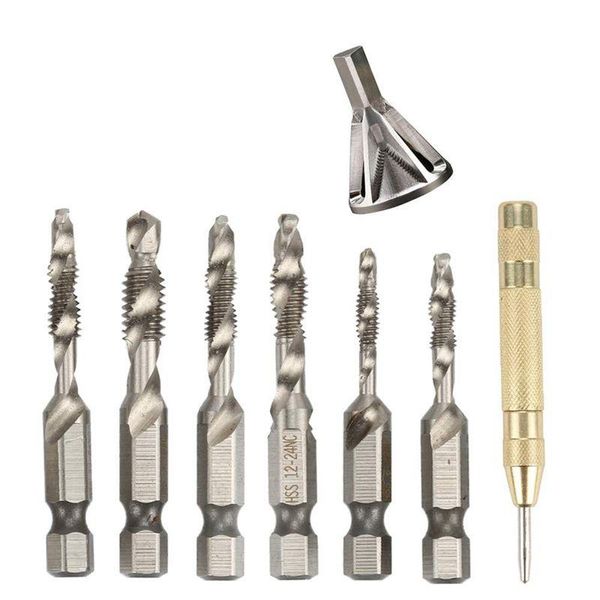 

professional drill bits deburring external chamfer tool, 6pcs combination and tap bit set 6-32nc 8-32 nc 10-32 10-24 12-24 1/4-20 nc,5 in