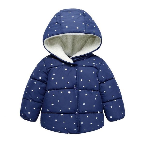 

coat 2021 children's thick down jacket hooded baby cotton solid color star girls winter, Blue;gray