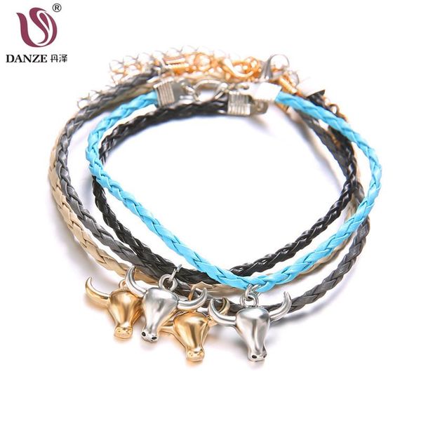 Bracelets de charme Danze 4 PCs/Definir Punk Gold Silver Cow Head for Men Women Handmade Animal Table Leather Bracelet Jewelry