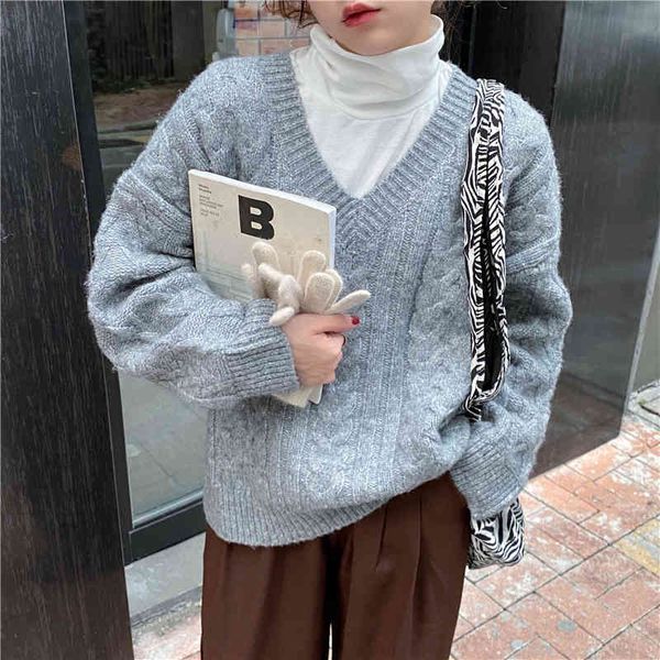 

comelwomen sweaters pullovers sweet retro chic v-neck knitted solid elegant loose spring casual clothe 210515, White;black