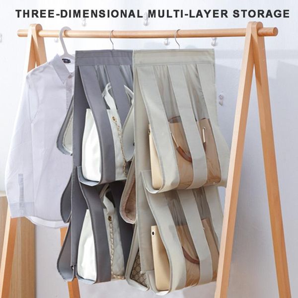 

storage boxes & bins 5 pocket hanging handbag organizer for wardrobe closet transparent bag door wall clear sundry shoe with hanger pouch