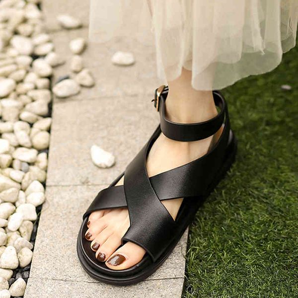 

sandals gladiator sandals for real woman flat-heeled shoes clip toe buckle classical casual girdle 34-39 size 84r1, Black