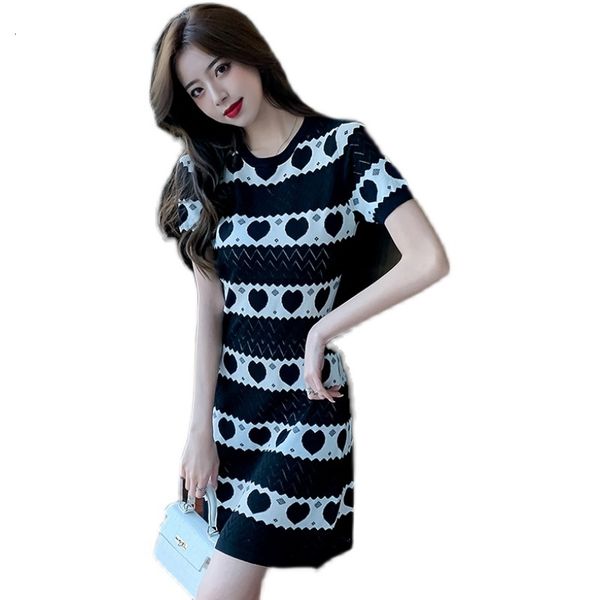 

casual dresses dressed in female summer mesh, short dress with sleeves, black, white, striped, heart-shaped, sweater-colored, , 87bg, Black;gray